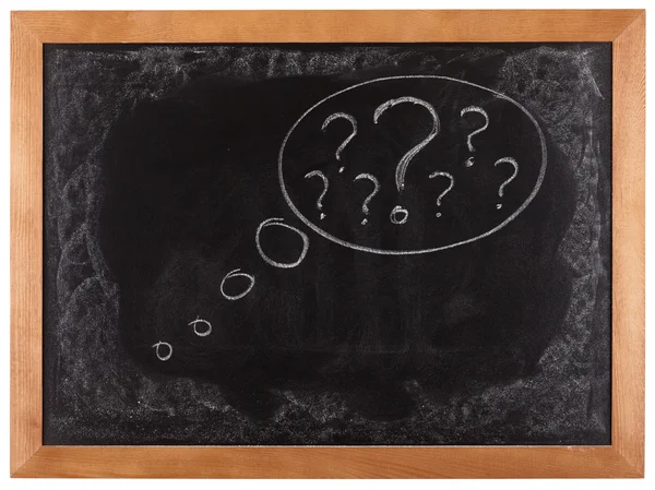 Vragen in denk zeepbel op blackboard — Stockfoto