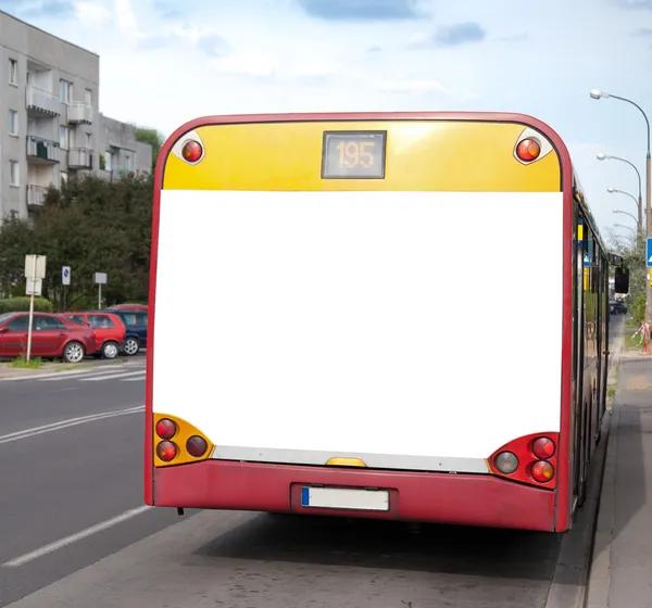 Cartelera en blanco en la parte posterior del autobús — Foto de Stock