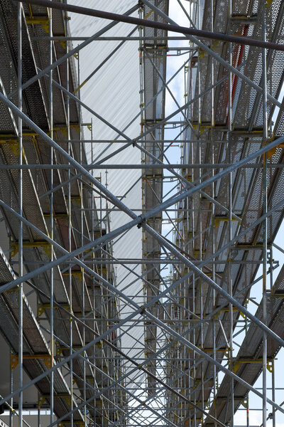 Steel scaffolding on construction site