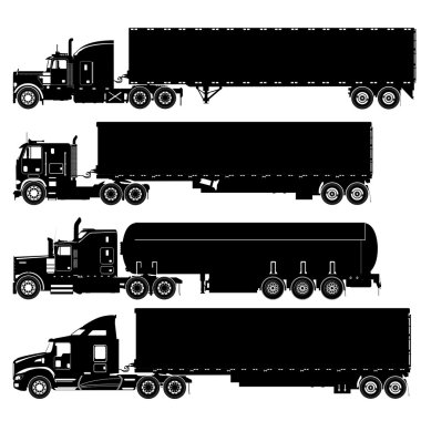 Vector detailed trucks silhouettes set