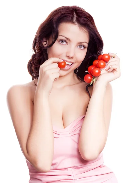 Женщина с помидорами — стоковое фото