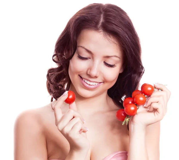 Kadın domates ile — Stok fotoğraf