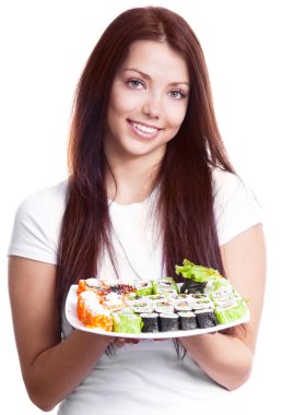 Woman with sushi clipart