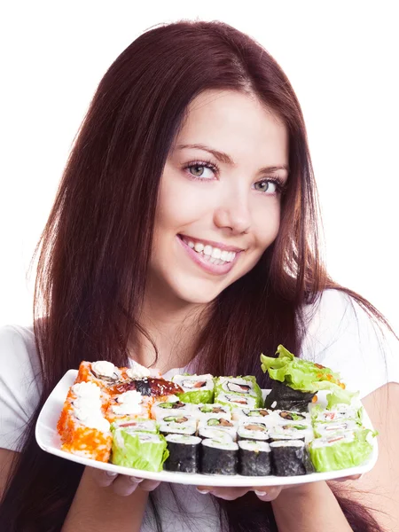 Mulher com sushi — Fotografia de Stock
