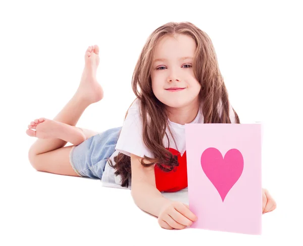 Bir Sevgililer günü kartı kızla — Stok fotoğraf