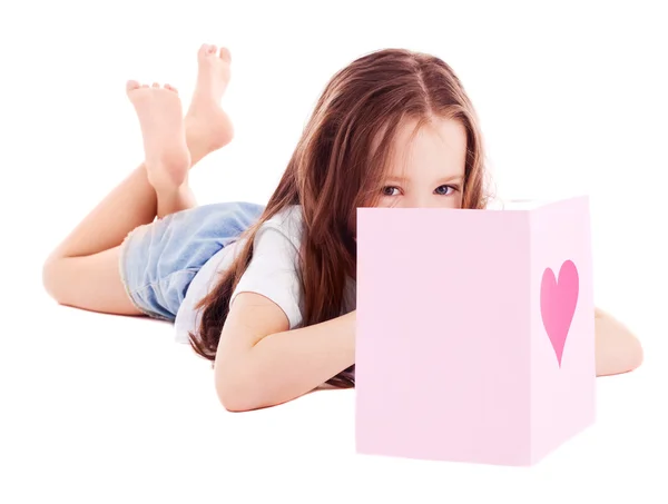 Dívka s kartou k Valentýnovi — Stock fotografie