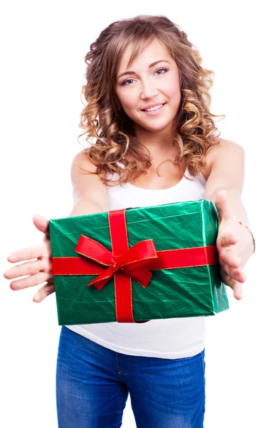 Woman with a present — Stock Photo, Image