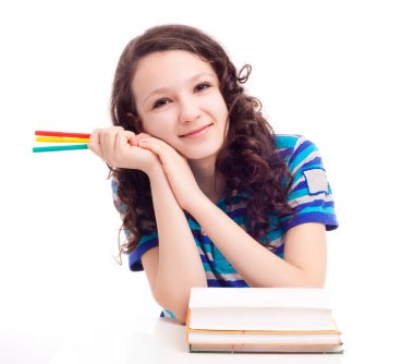 Schoolgril with books clipart