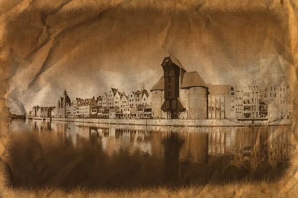 Gdaňsk z řeky v retro stylu — Stock fotografie