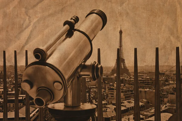 Telescoop met de toren van eiffel — Stockfoto