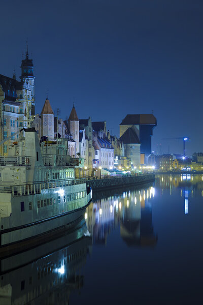Historic Polish city of Gdansk at night