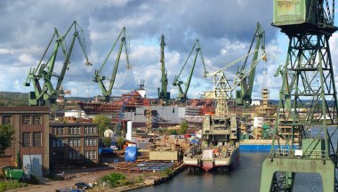 Gdansk Shipyard in a panorama clipart