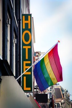 Hotel with The Rainbow Flag symbol of homosexual clipart