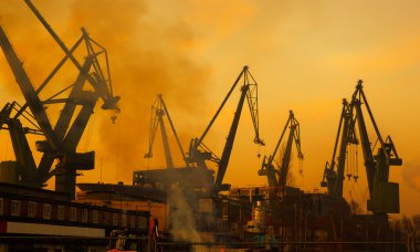 Cranes at shipyard, Gdansk, Poland clipart