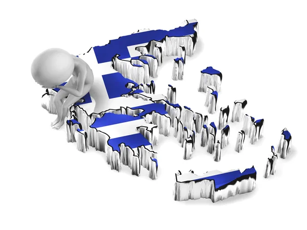 Griekenland crisis. 3D-man zittend op de kaart — Stockfoto