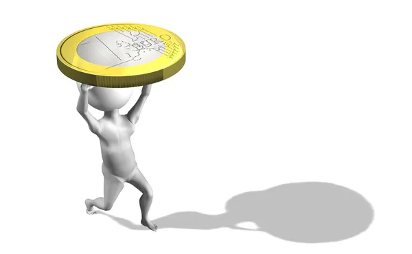 A 3d guy in UE carrying 1 euro — Stock Photo, Image