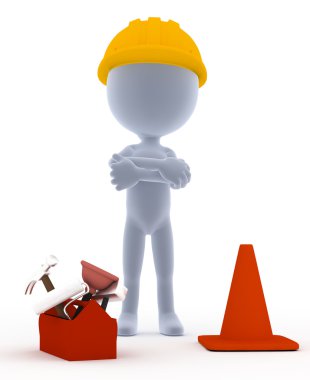 Builder, toon worker with tools clipart