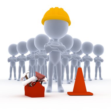 Builders, toon workers with tools clipart