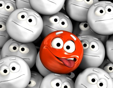 Funny emoticon face among others clipart