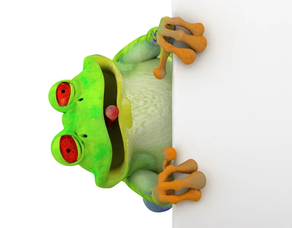 Šťastný toon žába s bílým praporem — Stock fotografie