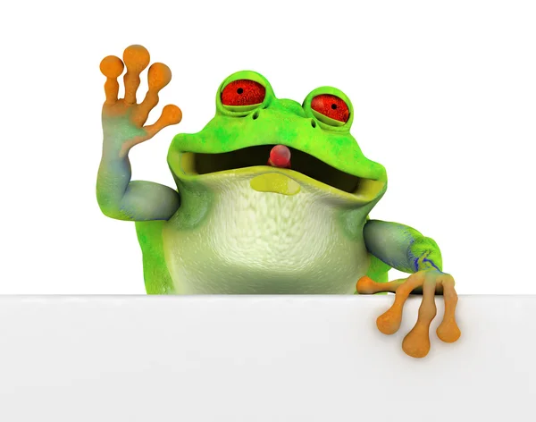 Šťastný toon žába s bílým praporem — Stock fotografie