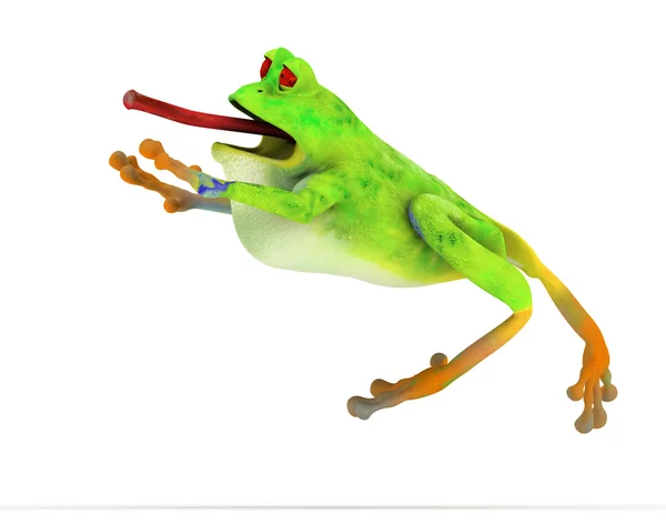 Toon żaba skoki w locie złapać poza — Zdjęcie stockowe