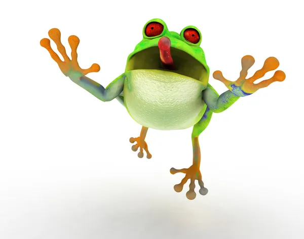 Toon frog jumping v mouchu chytit pozice — Stock fotografie