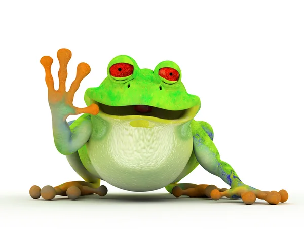 Szczęśliwy żaba skoki nad białe transparent — Zdjęcie stockowe