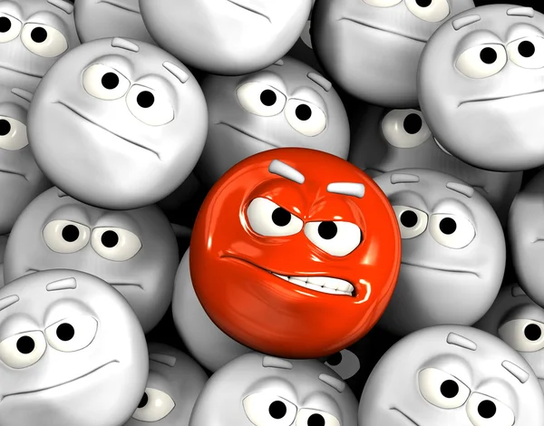 Angry emoticon face among others — Stock Photo, Image