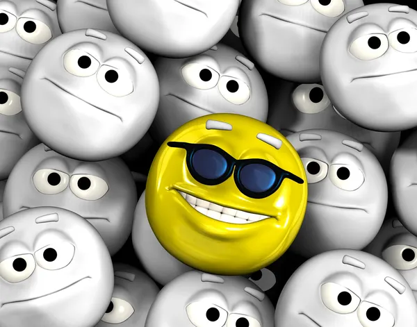 Happy smiling emoticon face among others — Stock Photo, Image