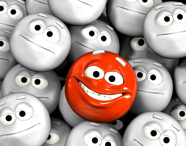 Feliz rosto emoticon rindo entre outros — Fotografia de Stock