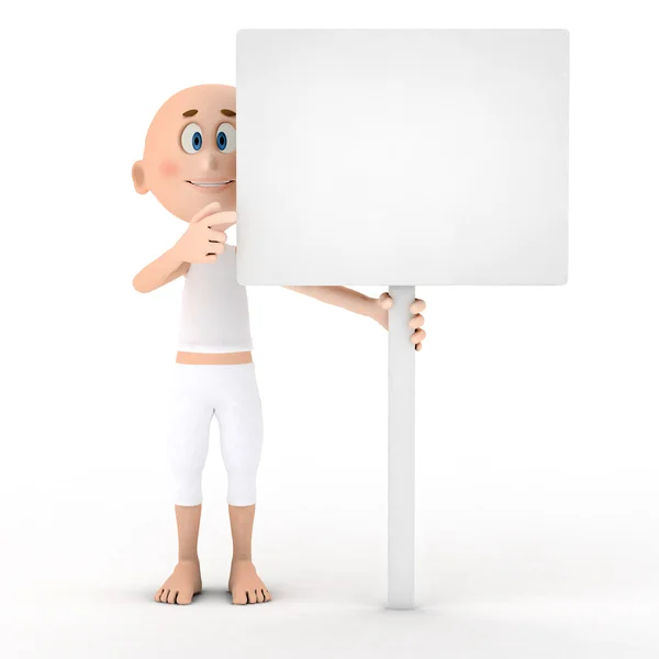 Toon guy holding a blank white board — Stock Photo, Image