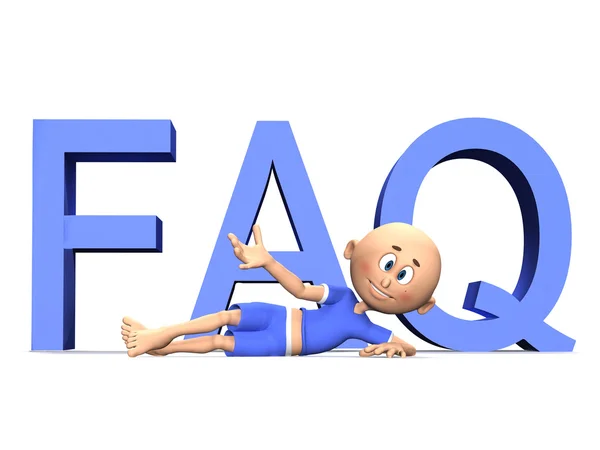 FAQ 3d letters and a cute toon guy — Stock Photo, Image