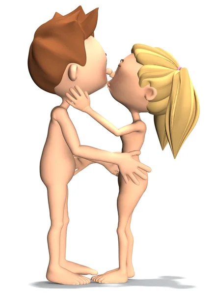 卡通情侣接吻 — 图库照片