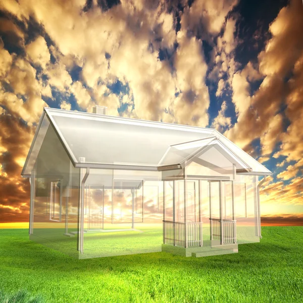 Новое видение дома, проект на поле на закате — стоковое фото