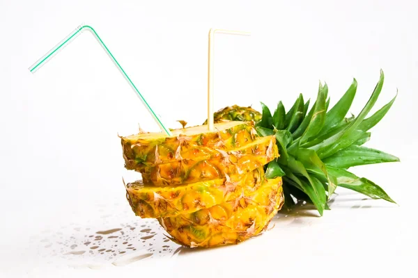 stock image Conceptual image - fresh pineapple juice on white background