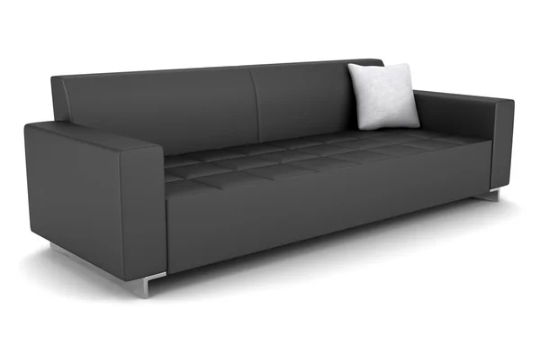 Modern siyah deri kanepe üzerinde izole beyaz arka plan — Stok fotoğraf
