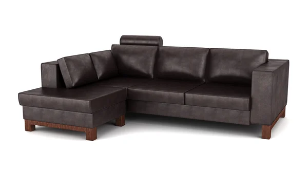 Sofá moderno de cuero marrón aislado sobre fondo blanco —  Fotos de Stock