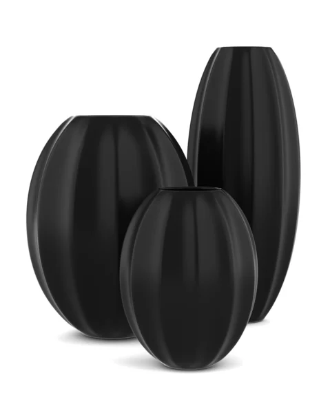 Drie zwarte vazen geïsoleerd op witte achtergrond — Stockfoto