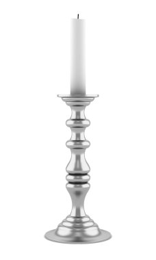 Silver candlestick with candle isolated on white background clipart
