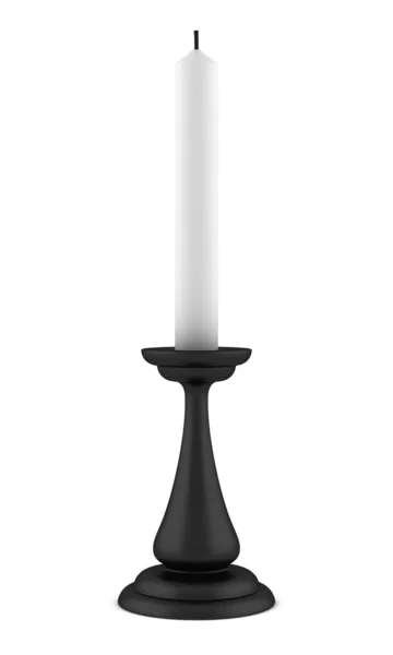 Candeliere nero con candela isolata su sfondo bianco — Foto Stock