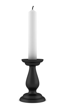 Black candlestick with candle isolated on white background clipart