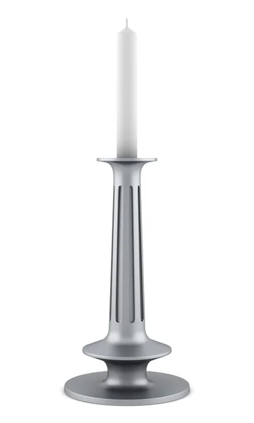 Świecznik metalowy z świeca na białym tle — Zdjęcie stockowe