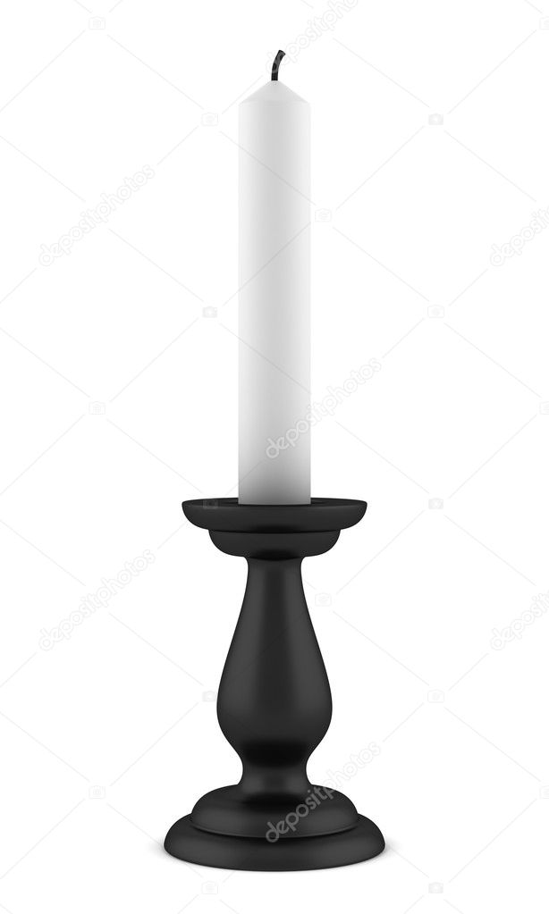 Black candlestick with candle isolated on white background