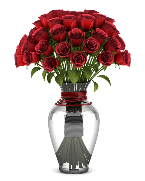 Bukett röda rosor i vas isolerad på vit bakgrund — Stockfoto