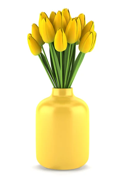 Ramo de tulipanes amarillos en jarrón aislado sobre fondo blanco —  Fotos de Stock