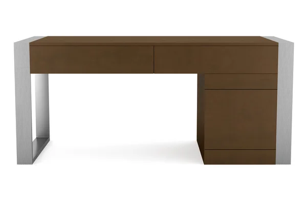 Современный коричневый офис деревянный стол изолирован на белом фоне — стоковое фото