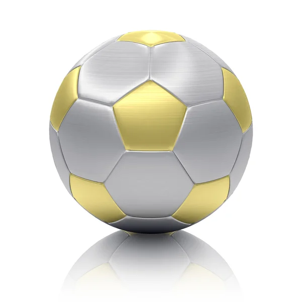 Bola de futebol prata e dourada isolada no fundo branco — Fotografia de Stock