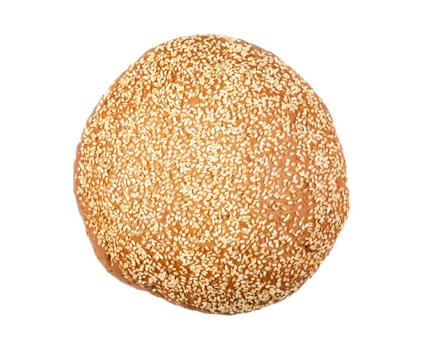 Vista superior do pão castanho com sésamo isolado sobre fundo branco — Fotografia de Stock