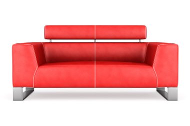 Modern kırmızı deri kanepe üzerinde izole beyaz arka plan